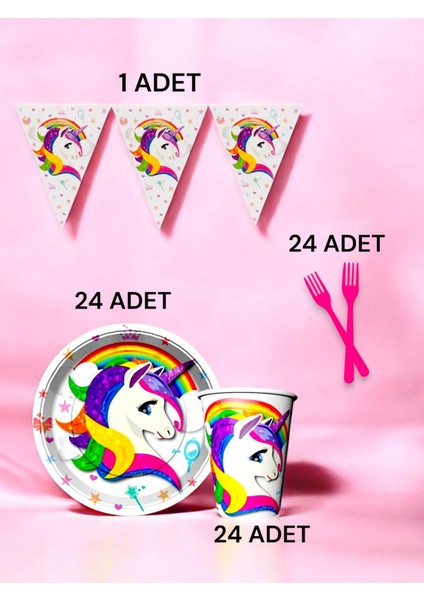 24 Kişilik Unicorn Temalı S Paket - Doğum Günü Parti ve Eğlenceli Etkinlikler fiyatları