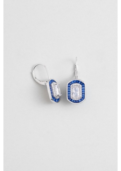 Safir Mavisi 18 Ayar Beyaz Altın Kaplama Gümüş Küpe