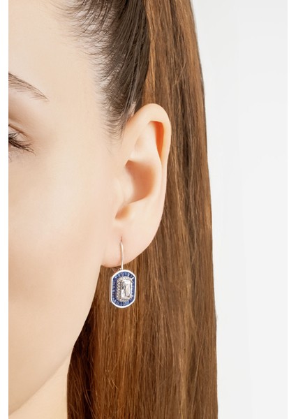 Safir Mavisi 18 Ayar Beyaz Altın Kaplama Gümüş Küpe modelleri