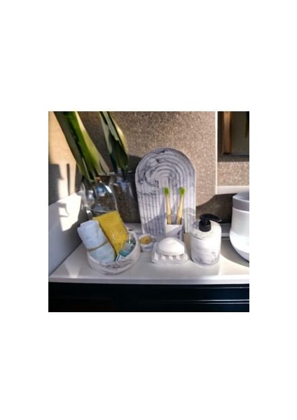 Marble Serisi Havluluk ve Sivi Sabunluk,diş Fırçalığı Beton Banyo Seti
