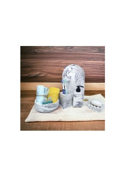 Marble Serisi Havluluk ve Sivi Sabunluk,diş Fırçalığı Beton Banyo Seti