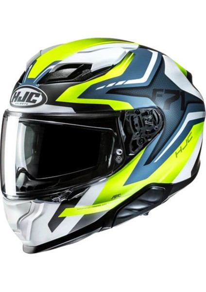 F71 Fes MC3HSF Kapalı Motosiklet Kaskı Beyaz Mavi Neon