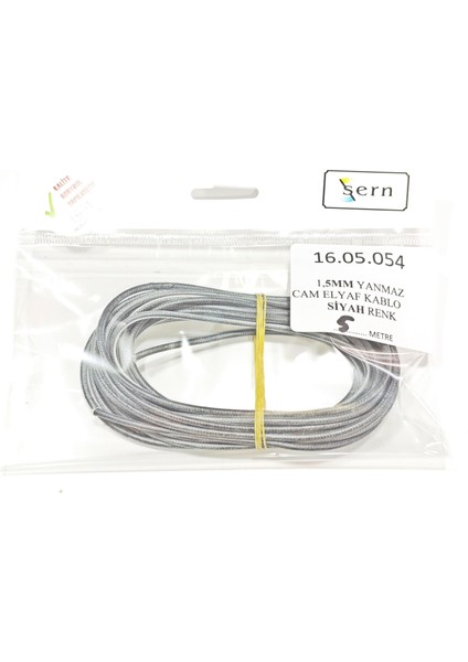 Siyah Renk 1,5mm Cam Elyaf Örgü Yanmaz Kablo 5metre, -60/+180°C modelleri