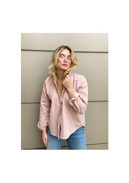 Açık Pembe Sırt Düğme Detaylı Gömlek indirimleri