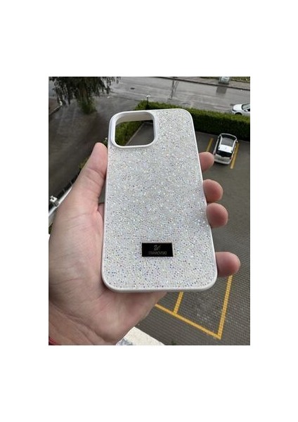 Iphone 15PRO Uyumlu Taşlı Beyaz Kılıf