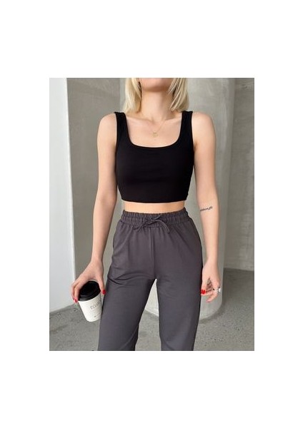 Kadın Fitilli Kaşkorse Kare Yaka Crop Atlet Body indirimleri