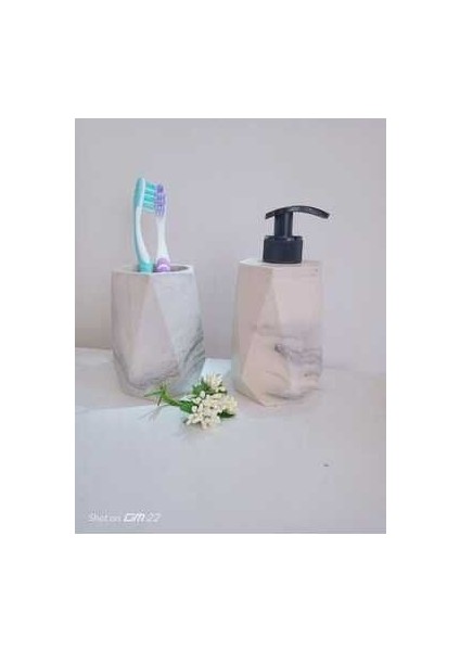 2'li Mermer Desenli Görünümlü Banyo Seti, Sıvı Sabunluk Diş Fırçalığı Beton fiyatları