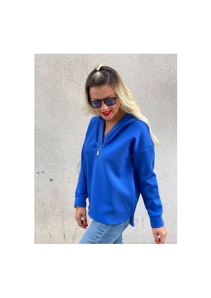 Saks Mavi 3 Iplik Kapişonlu Sweat fiyatları