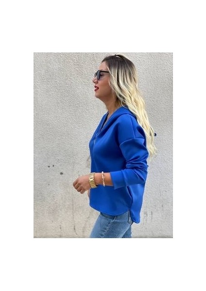 Saks Mavi 3 Iplik Kapişonlu Sweat modelleri