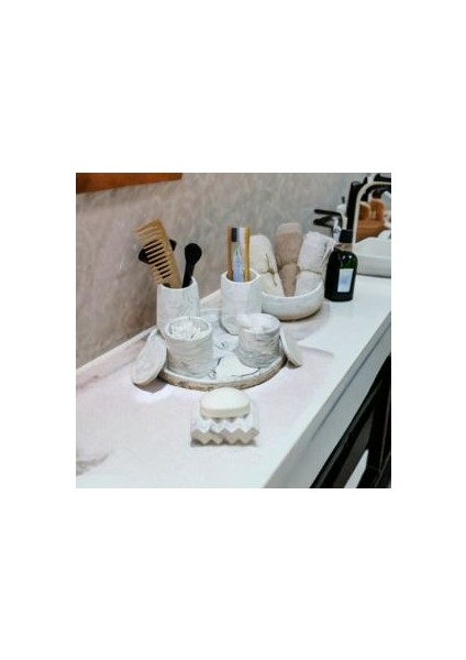 Marble Serisi Tepsili Beton Banyo Seti,pamukluk,havluluk ve Sabunluk Seti