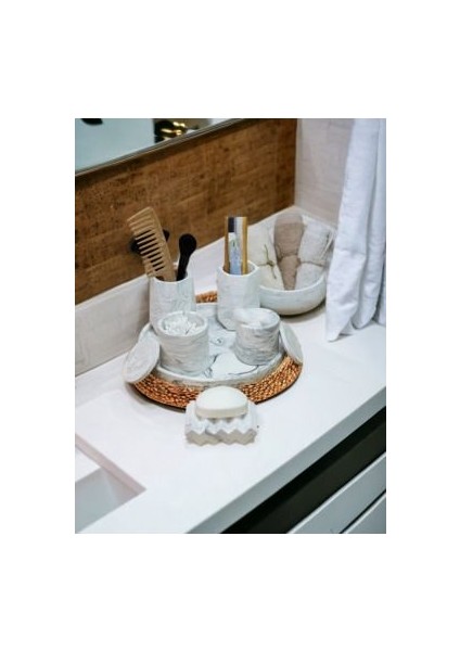 Marble Serisi Tepsili Beton Banyo Seti,pamukluk,havluluk ve Sabunluk Seti
