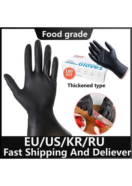 XL-100PCS Tarzı Siyah Kimyasal Dirençli Kauçuk Nitril Lateks Çalışma Ev Işleri Mutfak Ev Temizliği Araba Tamiri Dövme Araba Yıkama Eldivenleri (Yurt Dışından)