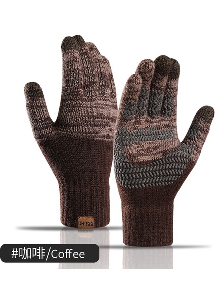 Kahve Tarzı Erkekler Için Örme Eldivenler Sonbahar ve Kış Artı Kadife Renk Eşleştirme Ofset Baskı Dokunmatik Ekran Sıcak Eldivenler (Yurt Dışından)