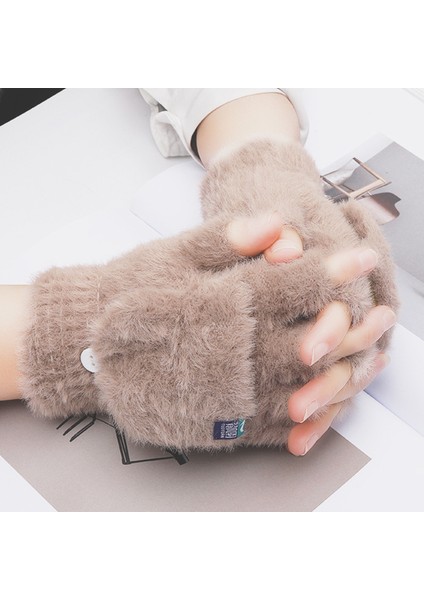 Kahverengi Tarzı Pelüş Eldiven Kış Kalın Örme Yün Sıcak Parmak Ucu Açık Eldiven Dış Mekan Soğuk Koruma Malzemeleri Unisex Xpy (Yurt Dışından)