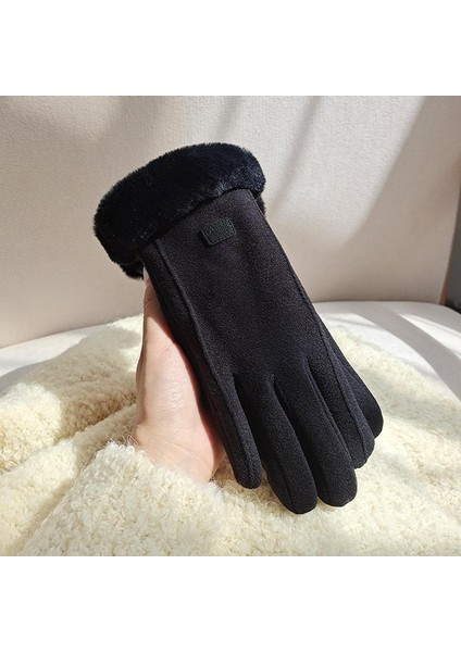 Stil C Siyah Stil Kadın Kış Eldiveni Kore Versiyonu Sevimli Kurdele Yumuşak Kalın Peluşlu Sonbahar Bisiklet Sıcak Tutma Dokunmatik Ekran (Yurt Dışından)
