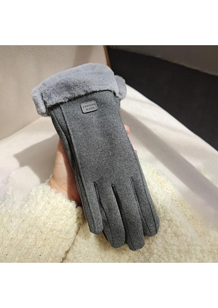 Stil C Gri Stil Kadın Kış Eldiveni Kore Versiyonu Sevimli Kurdele Yumuşak Kalın Peluşlu Sonbahar Bisiklet Sıcak Tutma Dokunmatik Ekran (Yurt Dışından)
