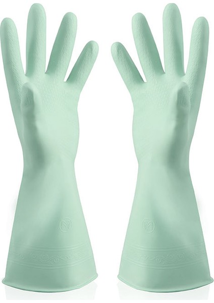 Yeşil Stil L Boyutu 3 Çift Set Uzun Kollu Bulaşık Yıkama Ev Temizliği Eldiveni Mutfak Bulaşık Eldiveni Kauçuk Bandı Doğal Lateks Eldiven E (Yurt Dışından)