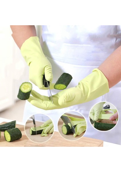 Yeşil Stil L Boyutu 3 Çift Set Uzun Kollu Bulaşık Yıkama Ev Temizliği Eldiveni Mutfak Bulaşık Eldiveni Kauçuk Bandı Doğal Lateks Eldiven E (Yurt Dışından) fiyatları