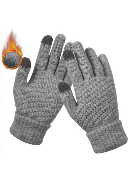 Gri Tarzı Kış Sıcak Örme Eldiven Dokunmatik Ekran Örme Eldiven Kalın Sıcak Yetişkin Eldiveni Erkek Kadınlar Için (Yurt Dışından)