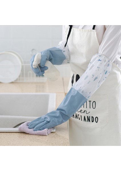 Mavi Stil M Boyutu Kadın Mutfak Kalın Kauçuk Eldivenler Bulaşık Yıkama Suya Dayanıklı Ev Işleri Kaliteli + Kadife Lateks Eldivenler (Yurt Dışından) fırsatları