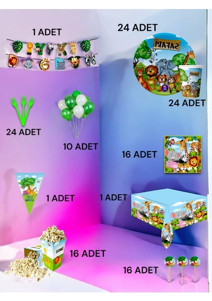 24 Kişilik Safari Temalı Ultra Lüx Set - Doğum Günü Parti ve Eğlenceli Etkinlikler