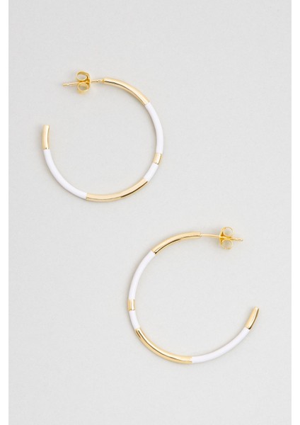 Beyaz Mineli 18 Ayar Sarı Altın Kaplama Gümüş Halka Küpe