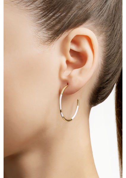 Beyaz Mineli 18 Ayar Sarı Altın Kaplama Gümüş Halka Küpe modelleri