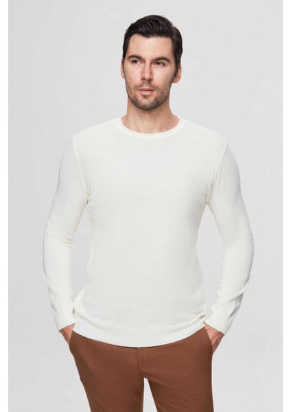 Ds Damat Regular Fit Ekru Pirinç Örgü Yünlü Kazak