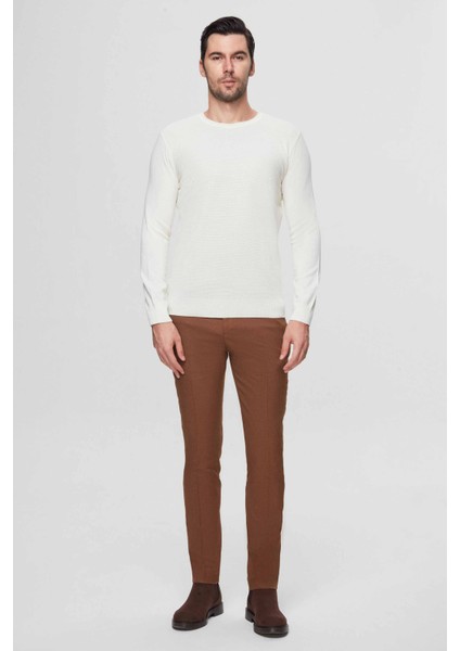 Ds Damat Regular Fit Ekru Pirinç Örgü Yünlü Kazak