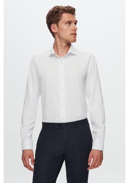 Ds Damat Slim Fit Beyaz Düz Gömlek