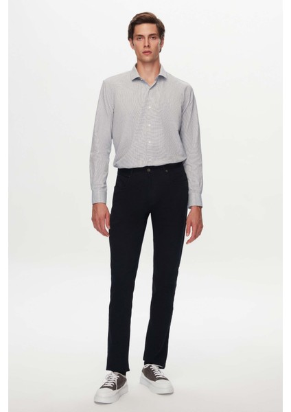 Slim Fit Siyah Armürlü Gömlek