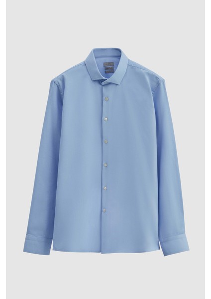 Slim Fit Mavi Armürlü Gömlek