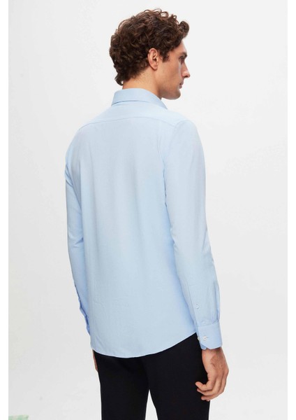 Ds Damat Slim Fit Mavi Düz Gömlek modelleri