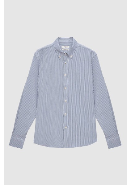 Ds Damat Regular Fit Lacivert Çizgi Desenli Gömlek