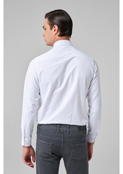 Slim Fit Beyaz Armürlü Gömlek
