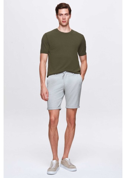 Slim Fit Haki Düz Örgü Rayon Triko T-Shirt
