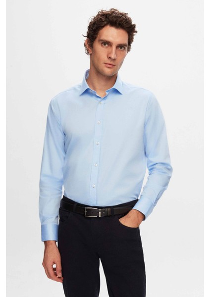 Ds Damat Regular Fit Mavi Düz Nano Care Gömlek