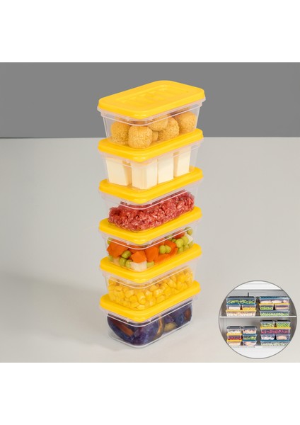 6'lı Buzdolabı Düzenleyici Organizer - Mikrodalga ve Difrize Uygun Saklama Kabı - 6X240ML Sarı