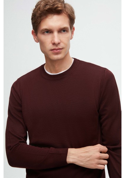 Ds Damat Regular Fit Bordo Düz Örgü Yünlü Triko Kazak fiyatları