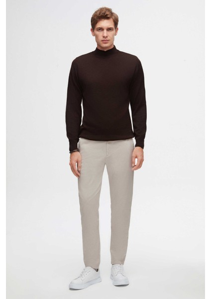 Ds Damat Regular Fit Kahverengi Düz Örgü Yarım Balıkçı Yünlü Triko Kazak modelleri