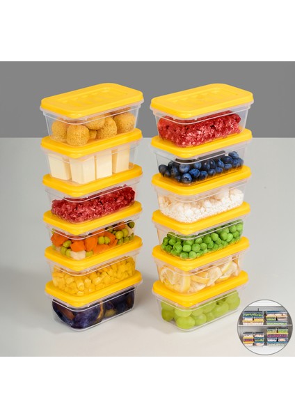 12'li Buzdolabı Düzenleyici Organizer - Mikrodalga ve Difrize Uygun Saklama Kabı - 12X240ML Sarı