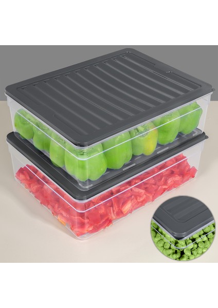 2'li Derin Buzdolabı Organizer Set Düzenleyici Saklama Kabı Mikrodalga Difriz Kabı 5300ML Antrasit