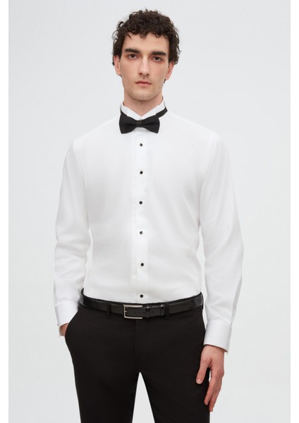 Ds Damat Slim Fit Beyaz Düz Smokin Gömlek