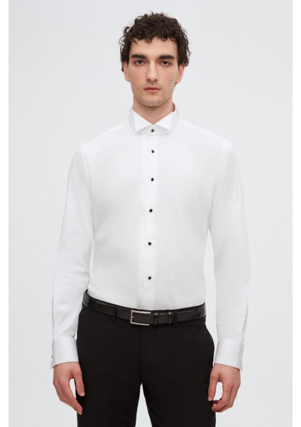 Ds Damat Slim Fit Beyaz Düz Smokin Gömlek modelleri