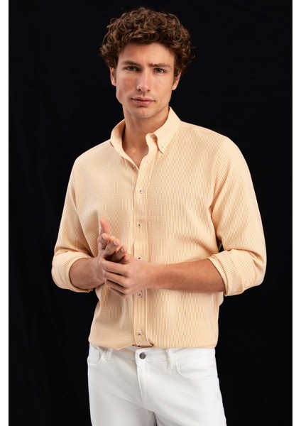 Ds Damat Regular Fit Turuncu Çizgi Desenli Gömlek