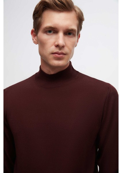 Ds Damat Regular Fit Bordo Düz Örgü Yarım Balıkçı Yünlü Triko Kazak fiyatları