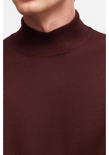 Ds Damat Regular Fit Bordo Düz Örgü Yarım Balıkçı Yünlü Triko Kazak modelleri