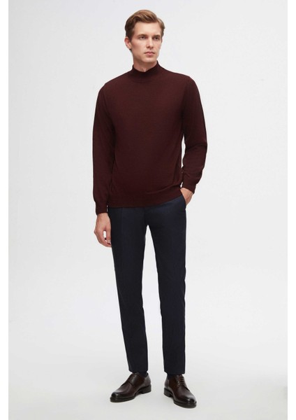 Ds Damat Regular Fit Bordo Düz Örgü Yarım Balıkçı Yünlü Triko Kazak indirimleri