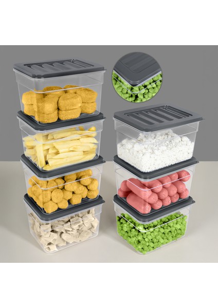 7'li Derin Buzdolabı Organizer Set Düzenleyici Saklama Kabı Mikrodalga Difriz Kabı 1100ML Antrasit