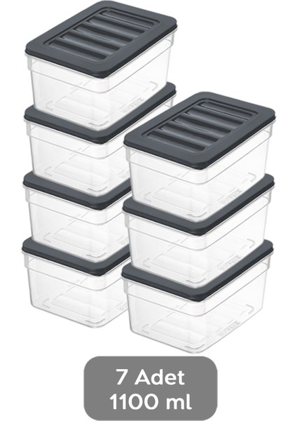 7'li Derin Buzdolabı Organizer Set Düzenleyici Saklama Kabı Mikrodalga Difriz Kabı 1100ML Antrasit